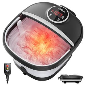 GEHONA Collapsible Foot Spa Bath with Heat,Foot Massager with Two Side Supports,Leakage Protector,Temperature Control,Bubbles,Red Light,Timer,Feet Spa Tub,Feet Soaker,Gifts (Black)
