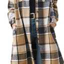 PUWEI Women's Casual Lapel Button Down Long Plaid Shirt Coat Tartan Shacket Jacket