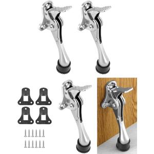QWORK Heavy Duty Door Stops, 4 Pack Kickdown Door Stopper, Metal Doorstop with Adjustable Rubber Tips