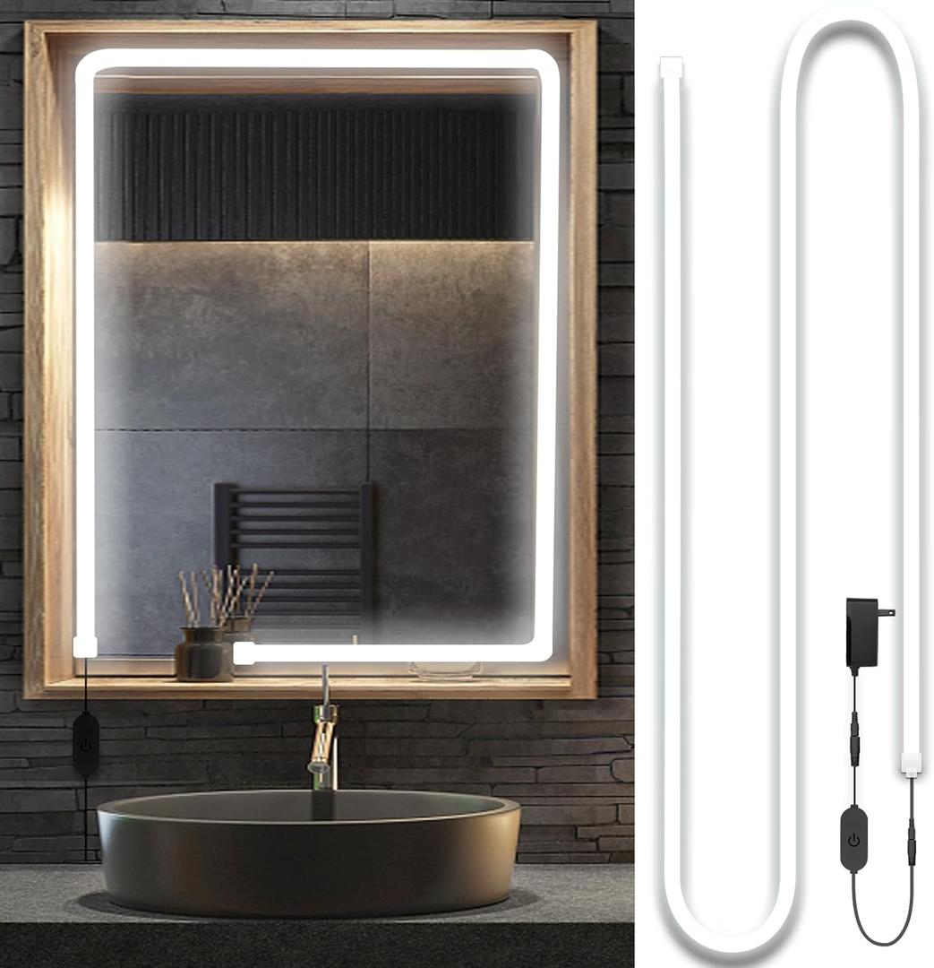 LED Vanity Mirror Lights, Hollywood Style Makeup Lighting, 10FT/6000K/Dimmable/12V Adapter/Self-Adhesive Strip Lights for Mirror, Lighting for Makeup Vanity Table & Bathroom Mirror