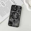 XIZYO Magnetic Case for iPhone 16 Pro Floral Rose Cute Phone Case [Compatible with Magsafe] for Women Girls Aesthetic Pattern Slim TPU Shockproof Bumper Cover, Black
