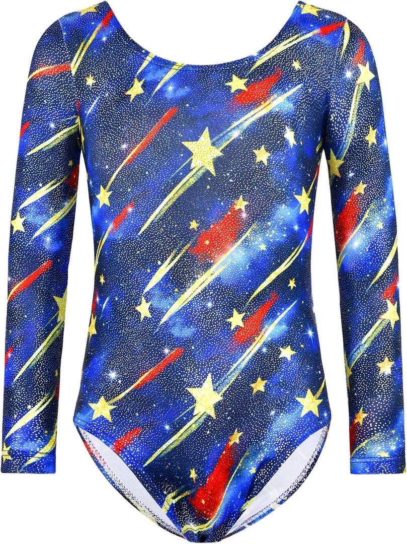 Snowheart Girls Gymnastics Leotards One Piece Sparkle Multicolor Long Sleeve Quick Dry Unitards for Tumbling