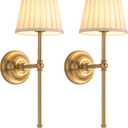 KDG Cordless Wall Sconces Set of 2, Small Wireless 5200mAh Rechargeable Battery Fabric LED Wall Lamps, Portables Lightings for Wall Painting, Living Room, Bedroom, Hallway, Gifts, Night Light (Gold)