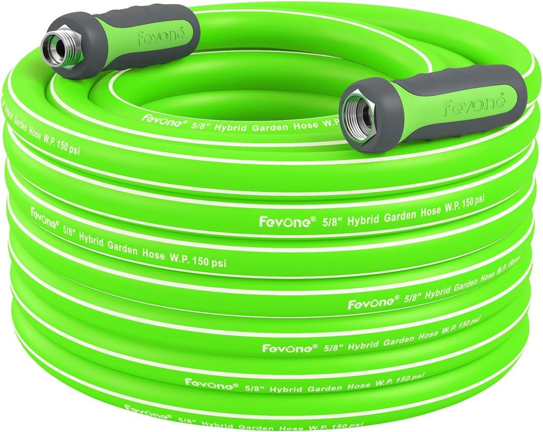 Fevone 55 ft Garden Hose, Lightweight and Flexible, Heavy Duty Water Hose, Hybrid Polymer, Kink Resistance, 3/4" GHT Aluminum Fittings, 5/8" ID, Burst 600 PSI, Drinking Water Safe