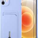 MZELQ TPU Wallet Compatible with iPhone 12 Case, Card Holder Camera Protection Cover + Screen Protector, Push-able Slot for Girls Women -Purple