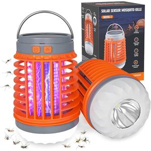 1 Pack Solar Bug Zapper Outdoor Waterproof Mosquito Zappers for Patio, 3 in 1 Cordless Rechargeable Mosquitoes Repellent Outdoor Patio Flashlight, Mosquito Killer Indoor - Orange