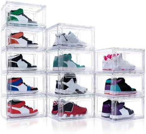 AOHMPT 9 Pack Acrylic Shoe Boxes,Clear Plastic Stackable Sneaker Box,Shoe Containers,Shoe Display Case,Sneaker Storage,Fits Up to Size 15