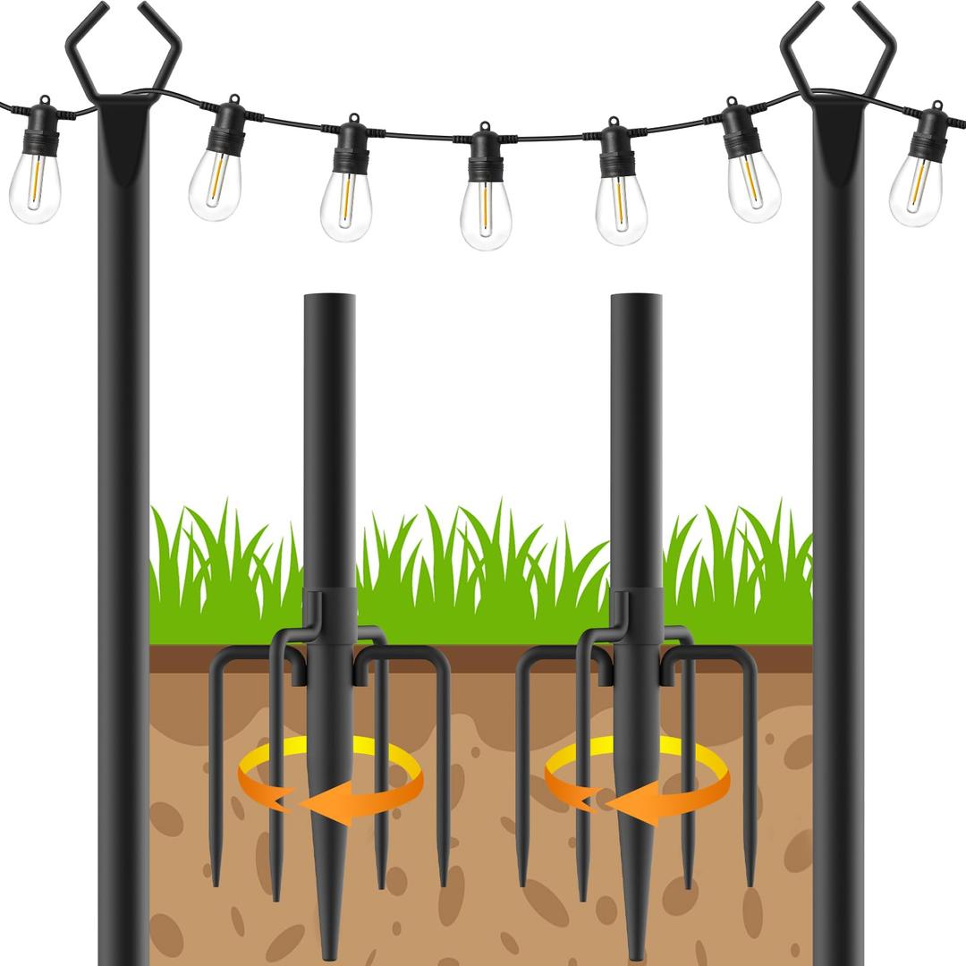 Beizelte 2 Pack 10Ft String Poles, Poles for Outside String Lights, Outdoor with Fork, Metal Poles Stand for Patio, Backyard, Deck