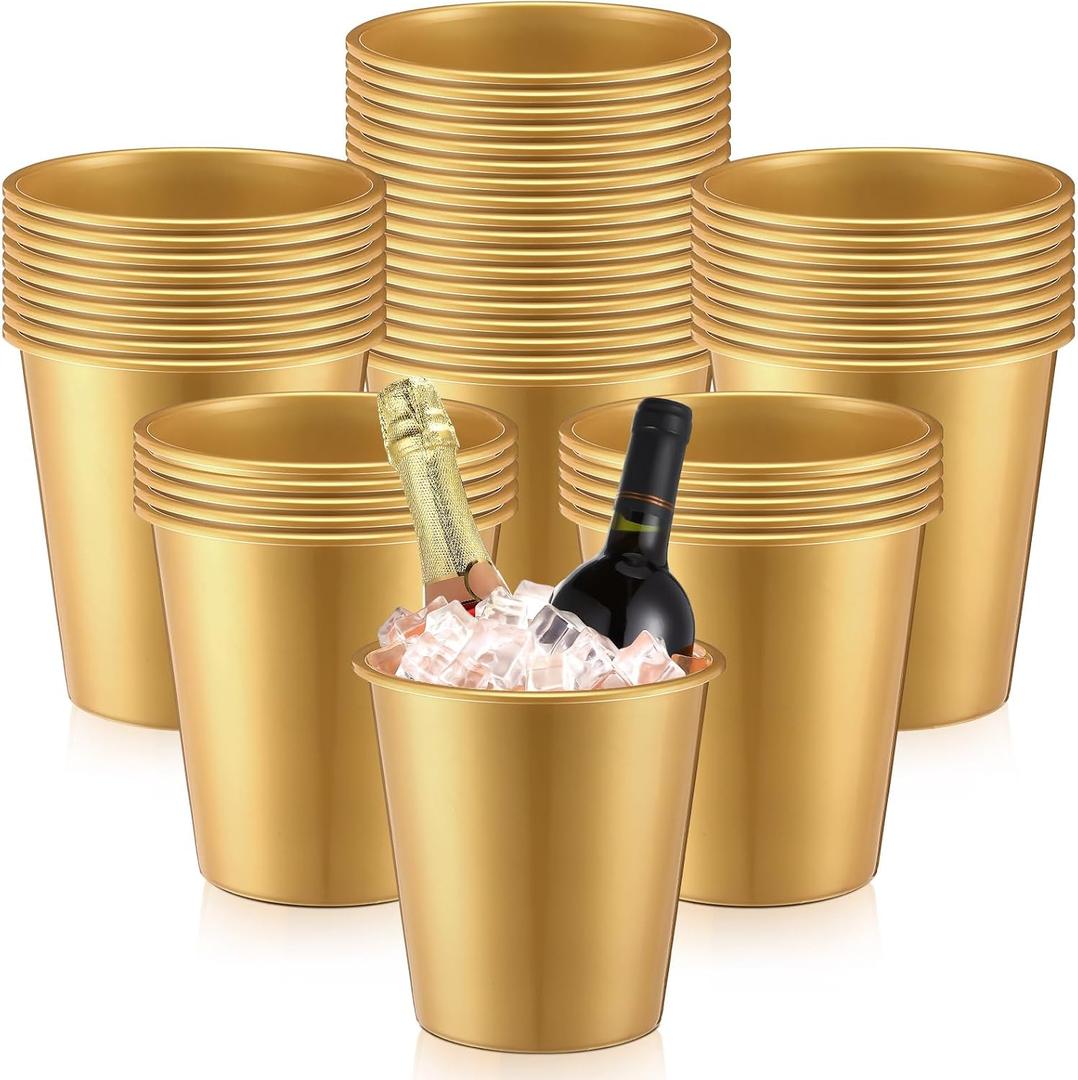 Layhit 48 Pcs Plastic Ice Buckets for Parties 3 Liters Wine Bucket Portable Ice Holder Disposable Wine Cooler for Party Wedding Party Beverages Champagne Soda and Beer(Gold)