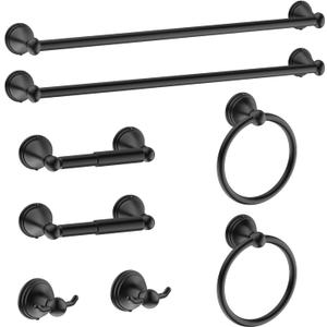 Newfun 8-Pieces Matte Black Bathroom Accessories Set Towel Racks for Bathroom - Bathroom Hardware Set, 2 * 24 Inch Towel Bar for Bathroom 2*Toilet Paper Holder 2* Towel Ring Towel Holders 2* Hook