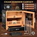 XIFEI Cigar Humidor Cabinet, Glass Top Humidors with Adjustable LED Lighting, Acrylic & Glass Tube, Digital Hygrometer, 2 Humidifiers, Cedar Wood Humidor with Accessory Drawer for Gifts