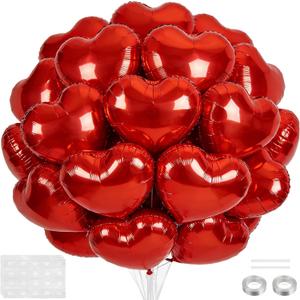 18 Inch Red Heart Balloons, 50 Pcs Foil Heart Shaped Balloon Large Foil Valentines Balloons Helium Support for Valentine's Day Wedding Bridal Engagement Party Anniversary Decorations
