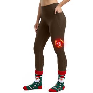 Seamaid Women's Fleece Lined Pants 30" Winter Thermal Flare Leggings Warm Insulated Bootcut Pants Pockets Water Resistant (XX-Large, Coffee)