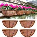 LaLaGreen Large Wall Flower Baskets, 4 Pack, 16 Inch Rail Planter for Outdoor Plants, Metal Wire Plants Holders with Coco Liner Outside Fence Balcony Garden Pots Railings Hanging Deck Porch Decor