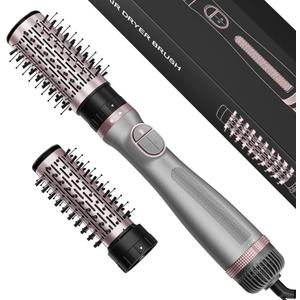 Rotating Hair Dryer Brush, 4-in-1 Rotating Blow Dryer Brush & Hot Air Spin Dryer Brush, 2 Detachable Brushes (1.5" & 2"), 3 Temperature & Speed Settings, 1200W