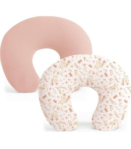 Pro Goleem Muslin Nursing Pillow Cover, 100% Cotton Soft Breathable Feeding Pillow Slipcover for Breastfeeding Moms, Fits Standard Infant Nursing Pillow, for Boys and Girls, 2 Pack, Pink