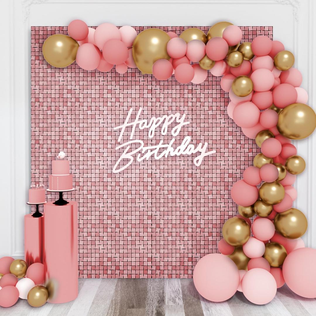 Shimmer Wall Backdrop Matte Pink Square Sequin Wall Panel Backdrop Decor for Wedding, Anniversary, Birthday, Party, 36 Panels