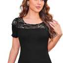GRACE KARIN Womens Lace Going Out Tops Slim Fit Short Sleeve Blouse Summer Dressy T Shirts 2025 Fashion Clothes Trendy Outfit, 2XL