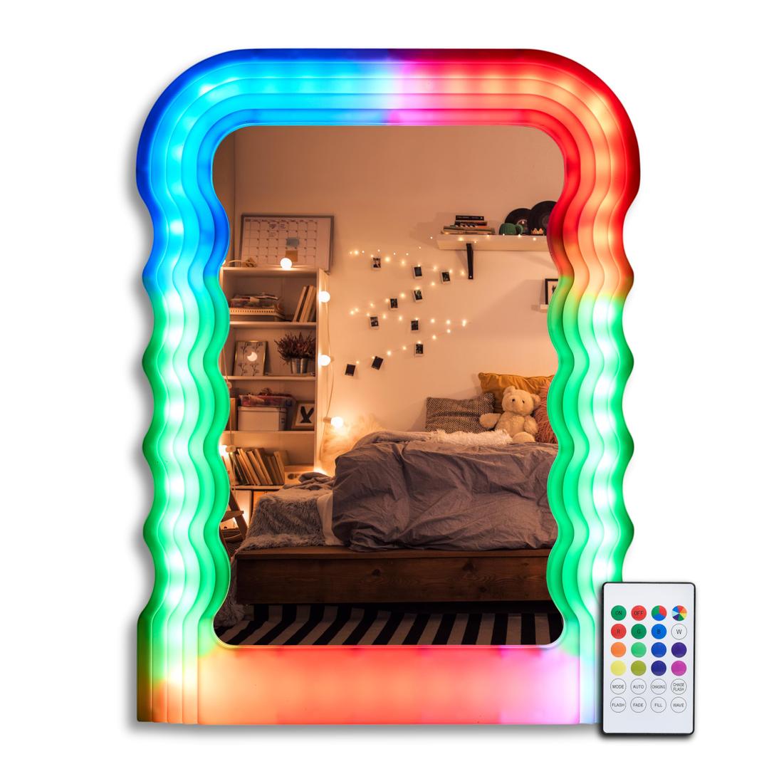 Wavy LED Mirror 18"x 24"Wave Mirror - Irregular Wall Mounted Decorative Mirror for Living Room or Bedroom, Great for Present and Room Décor, 18x24