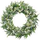 CraftyDream 32" Spring Summer Wreath for Front Door Extra Large Fake Floral Wreath with Eucalyptus Leaves and Baby's Breath for Window Farmhouse Festival Holiday Party Wedding Home Seasonal Decor