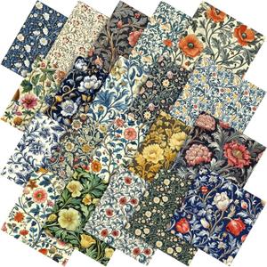 Tudomro 60 Pcs William Morris Floral Fabric Squares Bundles 10 x 10 Inch Cotton Vintage Floral Quilting Fabric Retro Flower Fat Quarters Patchwork Material for Holiday DIY Craft Sewing Quilt Handmade