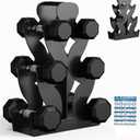 Dumbbell Rack Stand Only,No Install Needed Small Weight Rack with Dumbell Protector Edge,Compact A-Frame Dumbbell Holder,For Home Gym Workout (3 Tier)