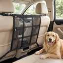 Dog Car Barrier, Dog Barrier for SUV, Reinforced Double-Layer Mesh, Adjustable Top & Bottom Straps, 3 Zipper Storage Pockets, Easy to Install, Also Fits Double-Cab Trucks & Select Sedans