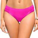 Zmart Women Low Rise Bikini Bottoms - Full Coverage Ruched Bathing Suit Swim Bottom Swimsuits Swimwear (Medium, Pink)