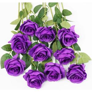 10pcs Purple Silk Roses Artificial Rose Flowers Long Stem for DIY Wedding Bouquet Table Centerpiece Home Dcor