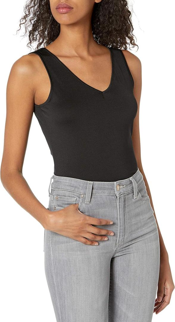 Women's Two-Way Camisole V and Scoop-Neck (Large, Black)