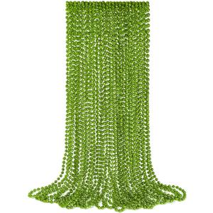 YAXINRUI 12 PCS St. Patricks Day Beads Necklace, Christmas Bead Necklaces, Light Green Mardi Gras Beads, 33 Inch Light Green Bead Necklaces for Mardi Gras St. Patricks Day Christmas Festive Events