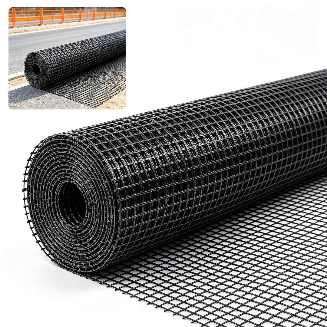 Geogrid for Retaining Wall, 3ft x 164ft Bi-Directional Heavy Duty Gravel Grid, Durable Soil Stabilization Reinforcement for Driveway, 2.1×2.1cm Mesh Size, Black