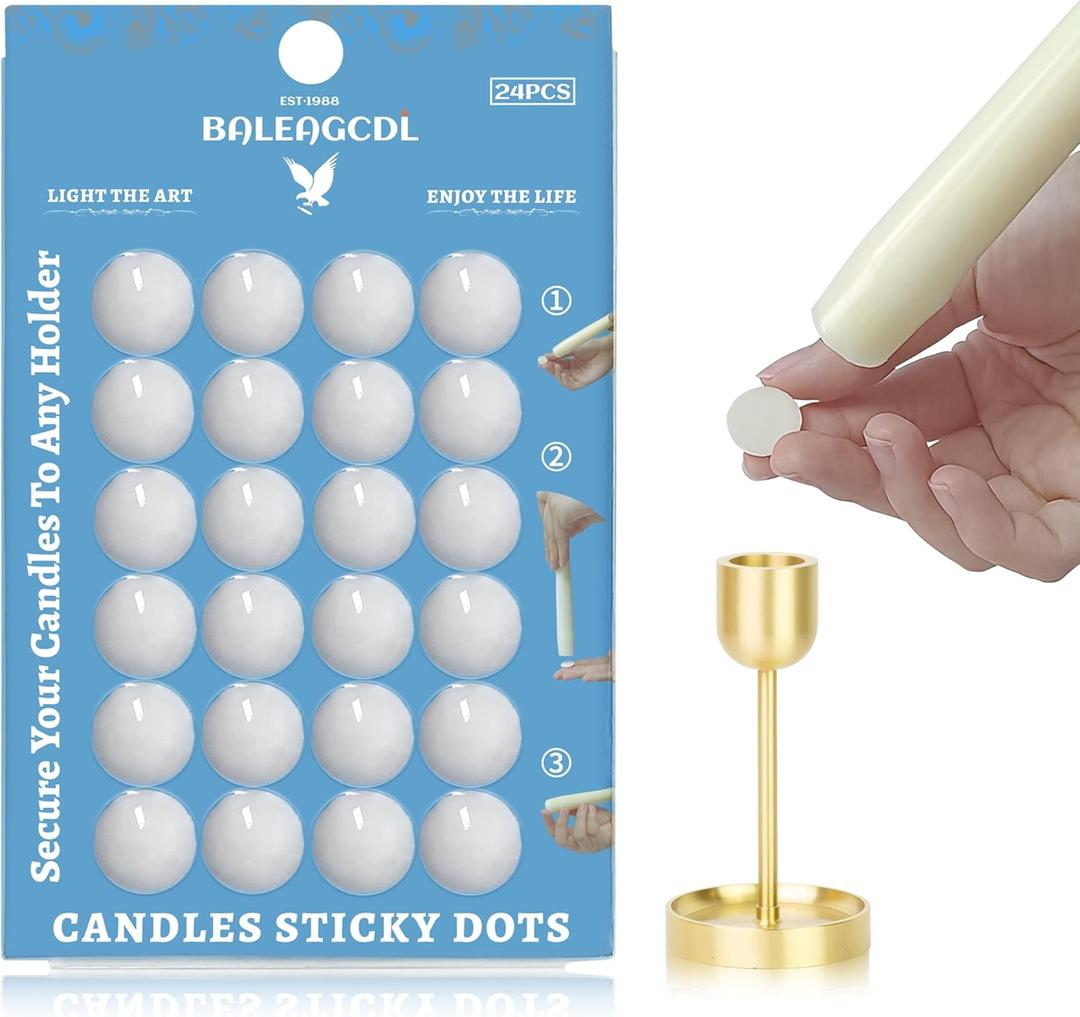 Taper Candle Sticky Dots - White Wax Candle Adhesive Dots - Unscented Cire Adhesive for Secure Candle Placement - Easy Clean and Traceless for DIY Projects - Pack of 24 (EAG-CSD-WHITE)