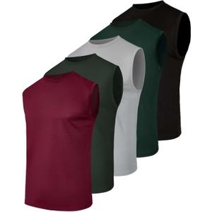 5 Pack Men's Mesh Muscle Tank Tops Sleeveless Athletic Gym Workout Shirts | Available In Big & Tall, Undershirts, Moisture Wicking, Breathable, Cooling, Fitness, Running, Beach, Boxing, Singlet (L)