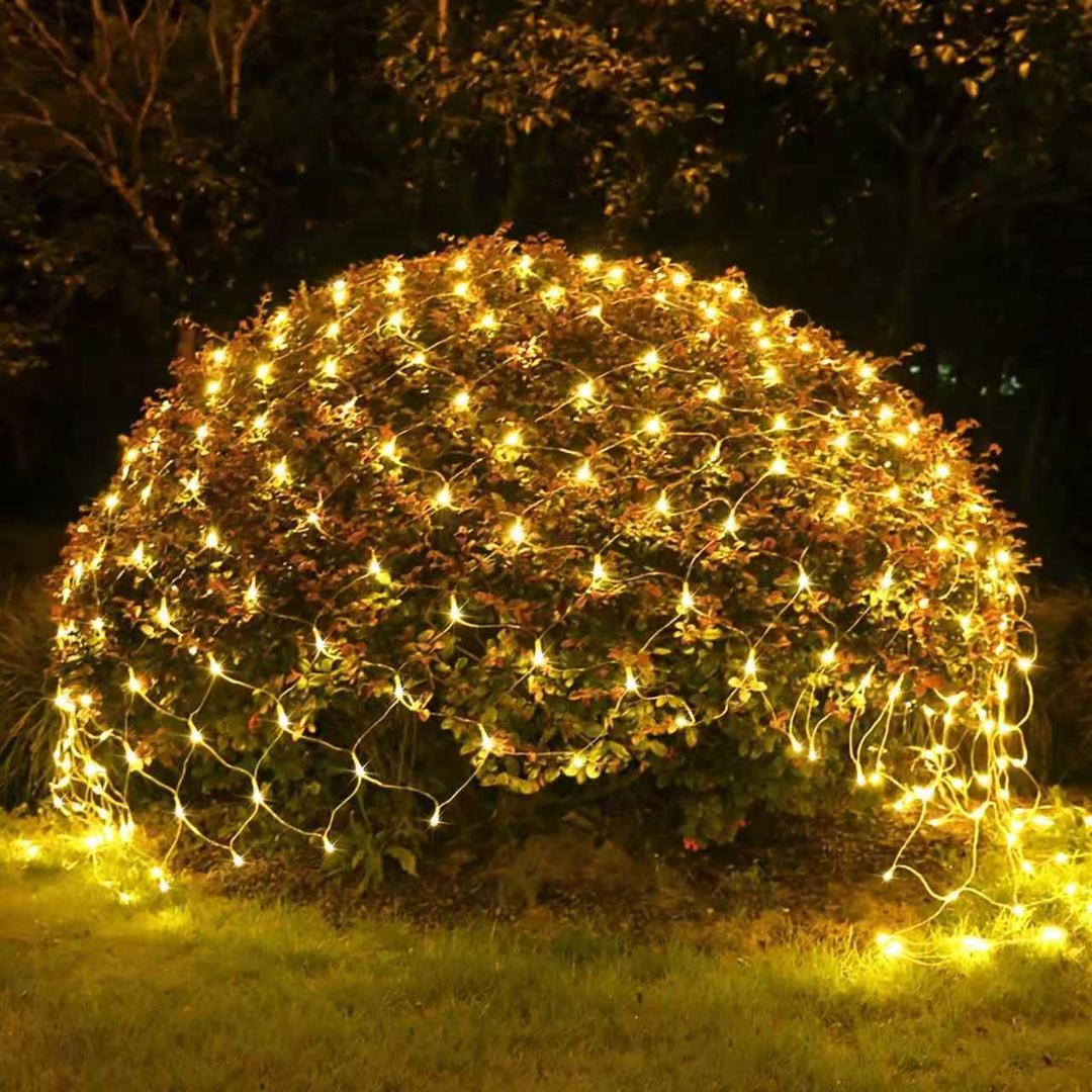JMEXSUSS Net Lights Outdoor Mesh Lights, 200 LED 9.8ft x 6.6ft Christmas Net Light Outdoor Waterproof, Plug in Bush Light for Lawn Ceiling Hedge Garden Patio Christmas Tree Decor (Warm White)