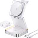 2026 UpgradedWireless Charger 3 in 1, Foldable Wireless Charging Station with Light for Apple MagSafe Charger, Travel Magnetic Charger for iPhone 17/16/15/14/13/12 Apple Watch AirPods (20W Adapter) (white)