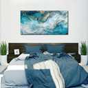 Abstract Wall Art Decor Teal Blue Marble Canvas Pictures for Wall Modern Abstract Watercolor Ink Lines Painting for Living Room Contemporary Abstract Art Print for Bedroom Home Office Decorations(20" x 40")