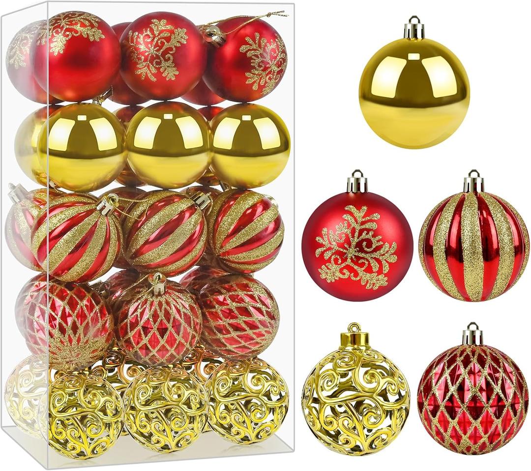 Christmas Ornaments Balls - 30 Pcs 2.4 Inch Shatterproof Plastic Christmas Balls Sets, Red & Gold Small Christmas Tree Balls Hanging Ornaments for Holiday Wreath Party Christma Tree Decor