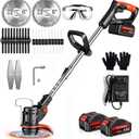 Cordless Weed Wacker, Electric Weed Trimmer Battery Powered with 2X 21V 4.0Ah Batteries, 3 in 1 Blades Types of Blades, Stringless Grass Trimmer/Lawn Edger/Brush Cutter for Garden and Yard (Black2)
