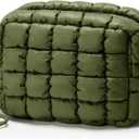 Quilted Makeup Bag Puffy Cosmetic Bag Cute Puffer Travel Toiletry Bag for Women, Small Makeup Pouch for Purse Quilted Cosmetic Pouch for Essentials Toiletries, Gift for Women, Girls (Olive Green)