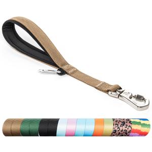 TSPRO Dog Training Leash with Sturdy Metal Buckle, 14 Inches Short Leash for Large Dogs, Comfortable Padded Handle (Khaki)