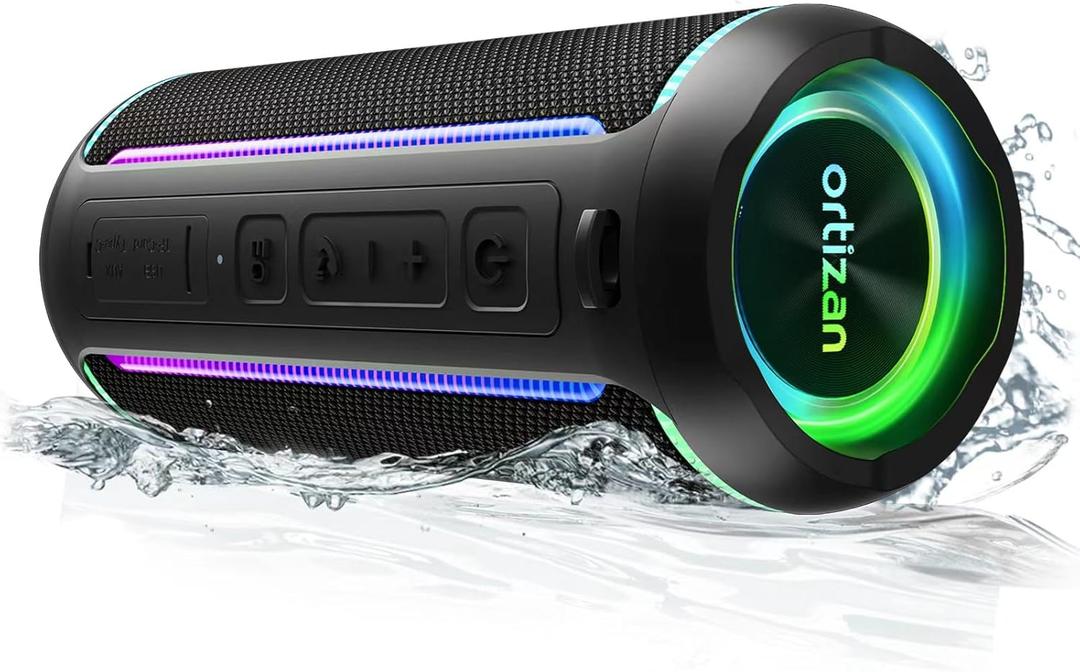 Ortizan Portable Bluetooth Speaker (3nd Gen), Bold 40W Sound with DSP Bass Boost, IPX7 Waterproof, 30Hrs of Playtime, TWS, BT 5.3, Colorful Lights, EQ, USB, Wireless for Home, Outdoor, Party  Black
