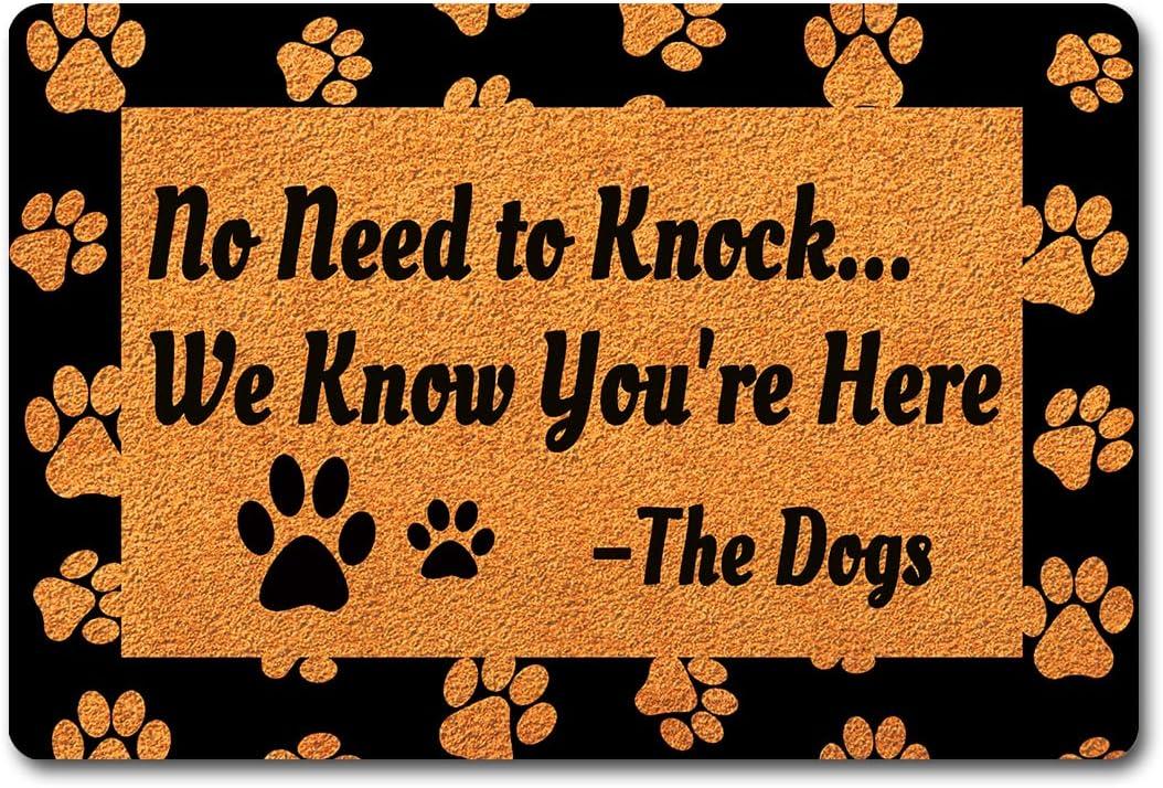 FunXiLin Funny Welcome Doormat(23.6 x 15.7 inch) Non-Slip mat Gift mat Personalized Home Decor mats for in Door Kitchen Entrance Rugs and Mats (No Need to Knock... We Know You're Here)