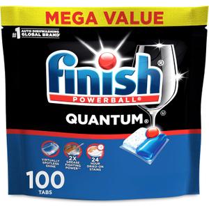 Finish Quantum Dishwasher Pods, No Pre-Rinse Dishwasher Detergent Soap Removes 24HR Dried-On Stain and Grease, Leaving a Virtually Spotless Shine, Unscented, 100 Count