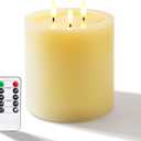 Amagic 3 Wicks Extra Large Flameless Candles, Battery Operated Candles with Remote Control and Timers, 6-inch Diameter LED Pillar Candles, Real Wax, Liquid Effect, Ivory, 6"x6"