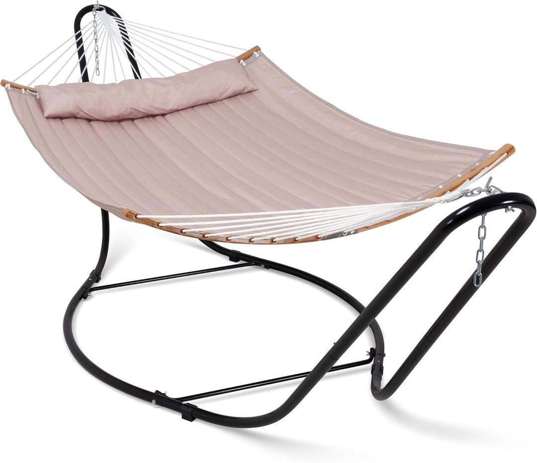 SUNCREAT Hammocks Outdoor Portable Hammock with Stand, 475 lbs Capacity, Heavy Duty Double Hammock with Stand Included, Patent Pending, Tan