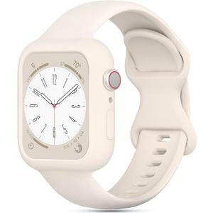 Silicone Bands Bumper Case Compatible with Apple Watch Band 38mm 40mm 41mm 42mm 44mm 45mm 46mm 49mm Women Men, Sport Strap Protective Cover Wristband for iWatch Ultra Series 11 10 9 8 SE 7 6 5 4 3 2 1 (Starlight)