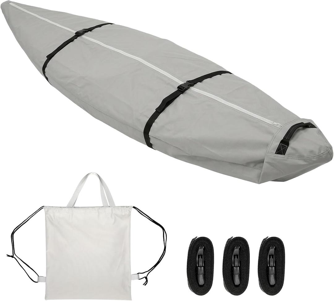 600D Marine Grade Kayak Canoe Cover, Waterproof UV Tear Fade Resistant with Waterproof Zipper, Heavy Duty Storage Cover Fits 11-13ft Kayak, Indoor Outdoor Use, Gray
