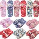 6 Pairs Floral Cotton House Slippers for Women Soft Open Toe Indoor Washable Portable Foldable Comfortable Hotel Travel Airplane Spa Guest Slippers