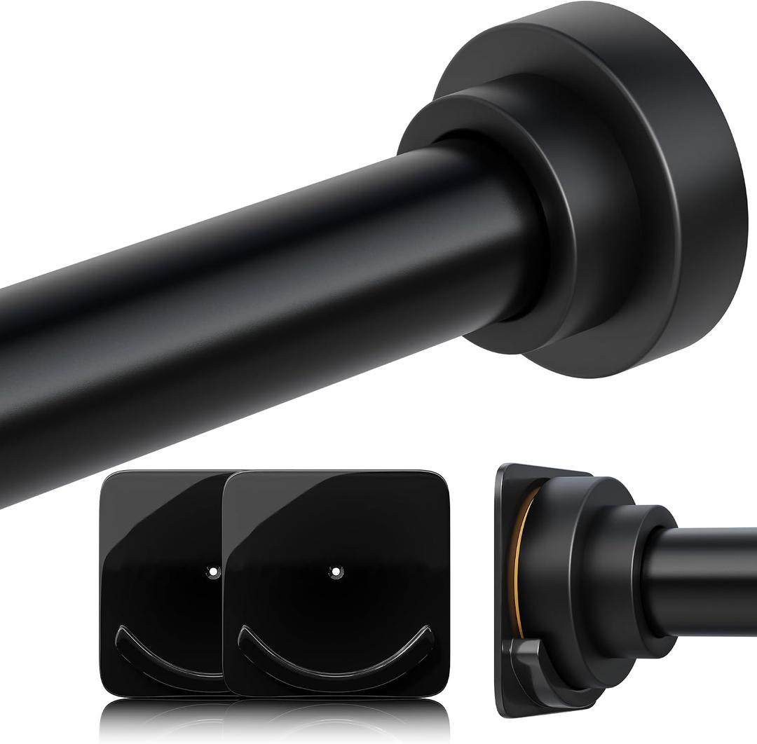 STARLATTA Long Tension Shower Curtain Rod 31-120 Inch (10ft): 1.1" Dia Rustproof Stainless Steel, No Drilling Heavy Duty, Adjustable Room Divider for Bathroom Window, Matte Black